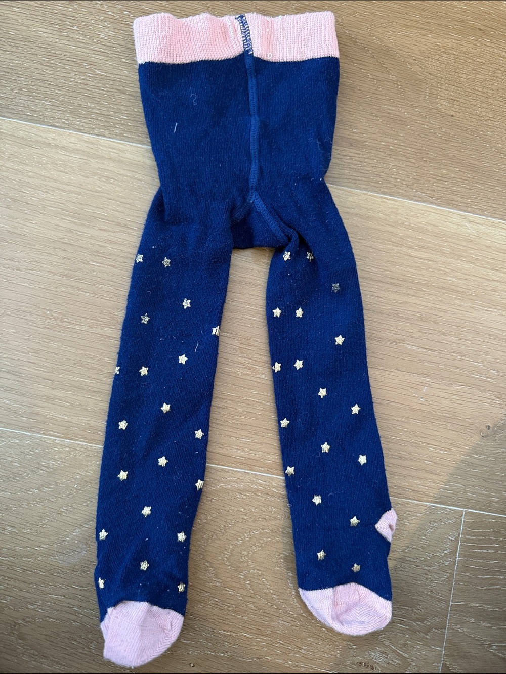 Navy Star Pattern Girls Tights with Pink Accents